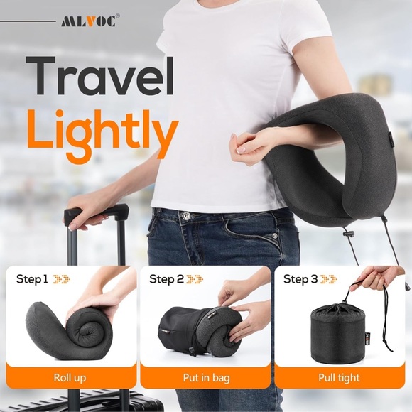 MLVOC Travel Pillow 100% Pure Memory Foam Neck Pillow - Picture 5 of 6